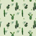 Geometric Cactus Plant Seamless Pattern. Exotic Tropical Summer Botanical Background Royalty Free Stock Photo