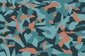 Geometric camouflage design in blue colors. Camo pattern made in triangular shape. Seamless texure.