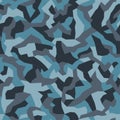 Geometric camouflage seamless pattern. Abstract modern military urban texture. Blue color background. Vector illustration. Royalty Free Stock Photo