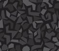 Debris camouflage seamless pattern background. Geometric camo dark black repeat print. Vinyl print on decal. Vector