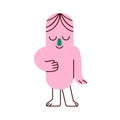 Geometric character. Abstract cute funny figure, shape with closed eyes, smiling. Quirky happy peaceful comic element in