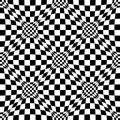 Geometric checkered pattern. Black white shape distortion illusion design with circles and waves. Royalty Free Stock Photo