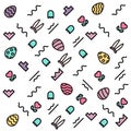 Geometric cheerful pattern with Easter eggs and rabbit ears costume. 80`s and 90`s graphic trendy style.