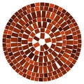 Geometric circle element. Circular red stonework, masonry stone, rock circles. Abstract top view well