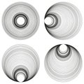 Geometric circle patterns. Concentric abstract design. Optical illusion effect. Minimalist black shape.
