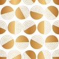 Geometric circle seamless pattern. Abstract gold background. Modern golden texture. Repeated bauhaus patern. Nordic repeat geometr