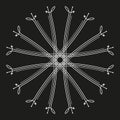 Geometric circular design. Abstract intersecting lines. Minimal radial pattern. Black vector art.