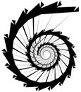 Geometric circular spiral. Abstract angular, edgy shape in rotating fashion