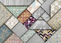 A geometric collage of various wallpaper patterns arranged in a diagonal grid Royalty Free Stock Photo