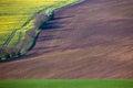 Geometric colorful fields landscape - countryside hills background Royalty Free Stock Photo