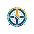 Geometric Compass Rose Icon with Concentric Circles in Navy, Teal, and Gold Colors Royalty Free Stock Photo