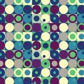 Geometric complex pattern seamless with circles in size of squares beige green blue crimson vector image Royalty Free Stock Photo