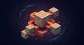 Geometric composition features interconnected cubes with circuit-like patterns o Royalty Free Stock Photo