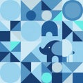 Geometric composition featuring an abstract elephant in shades of blue Royalty Free Stock Photo