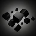 Geometric composition featuring several black cubes in various sizes floa Royalty Free Stock Photo