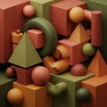Geometric composition featuring various three-dimensional shapes such as cubes, Royalty Free Stock Photo