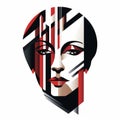 Geometric Composition: Serene Face In Red And Black