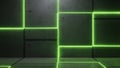 Geometric concrete wall with glowing green neon light lines Royalty Free Stock Photo