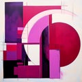 Geometric Constructivism: Abstract Painting With Pink And Black Circle
