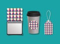 Geometric cover notebook coffee mug and label vector design