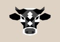 Geometric cow head, black and white bull. Vector stock illustration