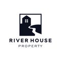 Geometric creek river house logo vector icon illustration