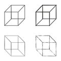 Geometric cube icons. Different cube styles. Vector 3D shapes. Black outline design.