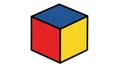 Geometric cube with red, yellow, and blue faces on white shape object Royalty Free Stock Photo