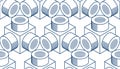 Geometric cubes abstract seamless pattern, 3d vector background. Technology style engineering line drawing endless illustration. Royalty Free Stock Photo