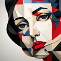 Geometric Cubist Portrait: Abstract Face Of A Woman In Iconic Pop Culture Style