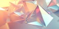 A geometric 3D background with floating translucent pyramids arranged in a dynamic, layered