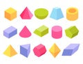 Geometric 3d basic shapes vector illustration set, colorful geometric shapes, math education concept