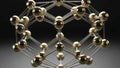 A geometric 3D model composed of interconnected golden spheres and metallic rods Royalty Free Stock Photo