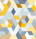 Geometric 3D seamless pattern with lined cubes, stripy boxes blocks vector background, architecture and construction, wallpaper Royalty Free Stock Photo