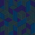 Geometric 3D seamless pattern with lined cubes, stripy boxes blocks vector background, architecture and construction, wallpaper