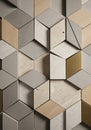 Geometric design featuring 3D hexagonal tiles in a range of textures and colors. The materials Royalty Free Stock Photo