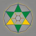 The central hexagon is surrounded by green and yellow triang Royalty Free Stock Photo