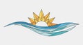 Geometric design featuring a stylized sun and waves. The sun is compos Royalty Free Stock Photo