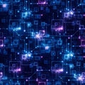 Geometric digital pattern featuring interconnected blue and purple squares Royalty Free Stock Photo
