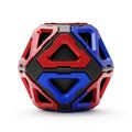 Geometric dodecahedron object with red blue and black interlocking segments shape polyhedron Royalty Free Stock Photo