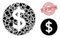 Geometric Dollar Price Icon Mosaic and Scratched 20 percent Off Everything Stamp Seal