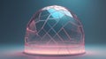 A geometric dome structure with pink and blue hues against a dark background in a studio setting Royalty Free Stock Photo