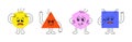 Geometric doodle characters. Abstract funny cartoon funny figures circle triangle square hexagon shapes. Vector set Royalty Free Stock Photo