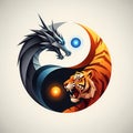 Geometric dragon and tiger Yin Yang in the balance of power Royalty Free Stock Photo