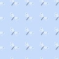 Geometric dragonfly seamless pattern on light blue background. Hand drawn dragonflies wallpaper Royalty Free Stock Photo