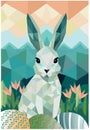 Geometric Easter bunny with Easter eggs on the background, flat vector design