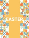 Geometric Easter card in retro style for celebration design. Holiday spring concept. Flat minimal vector illustration