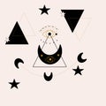 Geometric elements and gold and black celestial elements, vector illustration