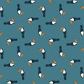 Geometric exotic seamless pattern with zoo toucan bird silhouettes. Blue pale background. Animal print Royalty Free Stock Photo