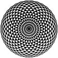 Abstract psychedelic mandala background optical illusion of a monochromatic geometric eye
